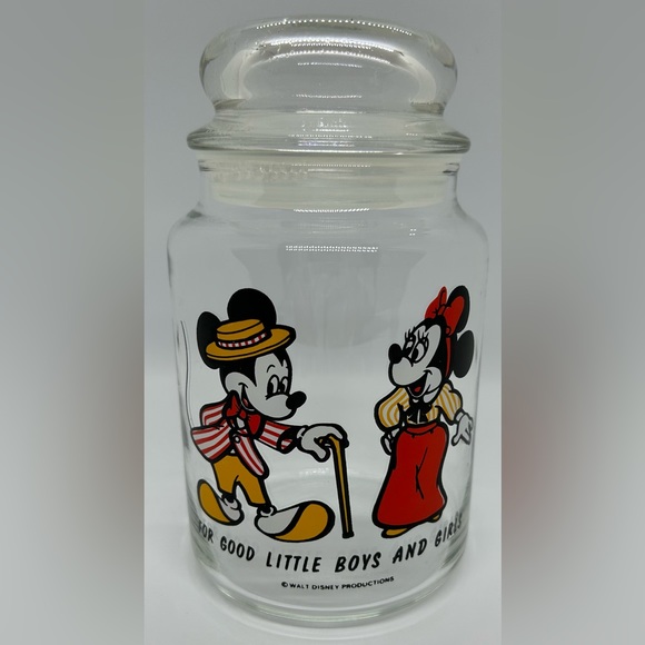 Vintage Mickey & Minnie Mouse Anchor Hocking Glass Candy Jar with Lid. - Picture 1 of 5